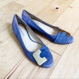 Diane Von Furstenberg Blue Heels with Gold Accents